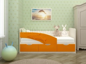 Дельфин-3 Кровать детская 3 ящика без ручек 1.6 Оранжевый глянец в Асино - asino.katalogmebeli.com | фото 1