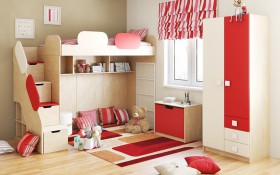Детская комната Бэрри (Бежевый/Красный/корпус Клен) в Асино - asino.katalogmebeli.com | фото