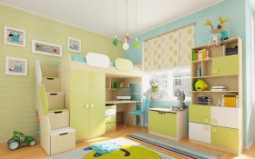 Детская комната Эппл (Зеленый/Белый/корпус Клен) в Асино - asino.katalogmebeli.com | фото 2