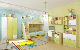 Детская комната Эппл (Зеленый/Белый/корпус Клен) в Асино - asino.katalogmebeli.com | фото 3
