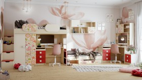 Детская комната Ретвит (Бежевый/Красный/корпус Клен) в Асино - asino.katalogmebeli.com | фото 3