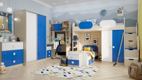 Детская комната Скай Люкс (Синий/Белый/корпус Клен) в Асино - asino.katalogmebeli.com | фото 5