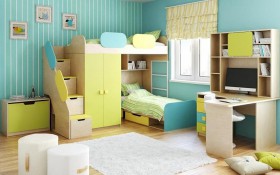 Детская комната Смайли (Желтый/Голубой/Зеленый/корпус Клен) в Асино - asino.katalogmebeli.com | фото 2