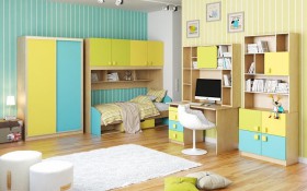 Детская комната Смайли (Желтый/Голубой/Зеленый/корпус Клен) в Асино - asino.katalogmebeli.com | фото 3
