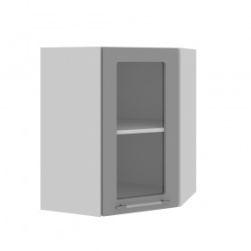 Гарда ПУС 550 шкаф верхний угловой со стеклом (Белый патина/корпус Серый) в Асино - asino.katalogmebeli.com | фото