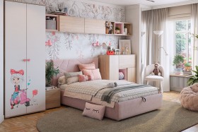 Комплект детской мебели Алина К2 Дуб мария/белый/нежно-розовый велюр в Асино - asino.katalogmebeli.com | фото