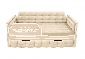 Кровать 160 серии Спорт 2 ящика 02 Бежевый (мягкие боковые накладки) в Асино - asino.katalogmebeli.com | фото