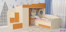 Кровать-чердак Кадет-2 угловая Дуб молочный/Оранжевый в Асино - asino.katalogmebeli.com | фото