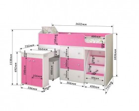 Кровать-чердак Малыш 1600 Белое дерево/Розовый в Асино - asino.katalogmebeli.com | фото 2