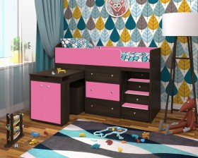 Кровать-чердак Малыш 1600 Венге/Розовый в Асино - asino.katalogmebeli.com | фото