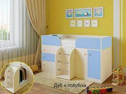 Кровать-чердак Малыш-4 Дуб молочный/Голубой в Асино - asino.katalogmebeli.com | фото