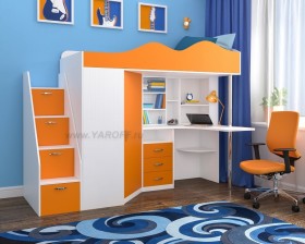 Кровать-чердак Пионер-1 Белое дерево/Оранжевый в Асино - asino.katalogmebeli.com | фото 1
