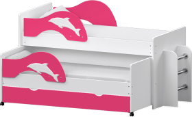 Кровать детская Дельфин выкатная с лестницей  Белый/Розовый в Асино - asino.katalogmebeli.com | фото