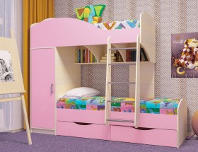 Кровать детская Жемчужина двухместная 1.8 Дуб молочный/Розовый в Асино - asino.katalogmebeli.com | фото
