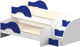 Кровать детская Матрешка выкатная с лестницей Белый/Синий в Асино - asino.katalogmebeli.com | фото