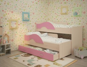 Кровать детская Радуга 1600 Млечный дуб/Розовый в Асино - asino.katalogmebeli.com | фото 1