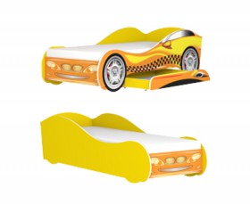 Кровать одноместная Авто-3-2 с ящиком эко (без матраса) с рисунком Такси Желтый в Асино - asino.katalogmebeli.com | фото 4