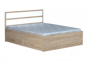 Кровать двойная с ящиками 1600-2 без матраса (прямые спинки) Дуб Сонома в Асино - asino.katalogmebeli.com | фото 1