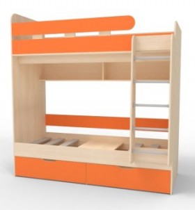 Кровать двухъярусная Юниор-5 Дуб молочный/Оранжевый в Асино - asino.katalogmebeli.com | фото