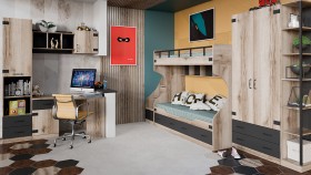 Кровать двухъярусная с приставной лестницей «Окланд» (Фон Черный/Дуб Делано) в Асино - asino.katalogmebeli.com | фото 4
