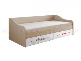 Кровать Girl Вега 0,9 м (Дуб беленый/Белый глянец/фотопечать) в Асино - asino.katalogmebeli.com | фото