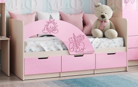 Кровать Юниор-3 ((мульт) розовый металл/дуб беленый) в Асино - asino.katalogmebeli.com | фото