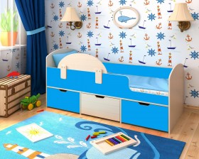 Кровать Малыш-мини с бортиком Дуб молочный/Голубой в Асино - asino.katalogmebeli.com | фото 1