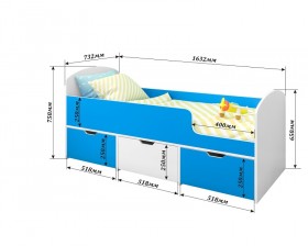 Кровать Малыш-мини с бортиком Дуб молочный/Голубой в Асино - asino.katalogmebeli.com | фото 2