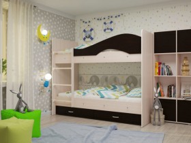 Кровать Мая двухъярусная с ящикамиМлечный дуб/Венге в Асино - asino.katalogmebeli.com | фото