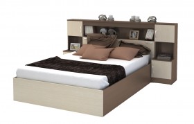 Кровать с прикроватным блоком КР 552 Спальня Basya (шимо темный/шимо светлый) в Асино - asino.katalogmebeli.com | фото