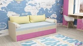 Кровать с выкатными ящиками Дуб Молочный/Розовый в Асино - asino.katalogmebeli.com | фото