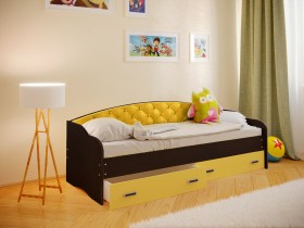 Кровать Софа-7 с мягкой спинкой (800х1900) Венге/Желтый в Асино - asino.katalogmebeli.com | фото