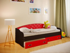 Кровать Софа-7 с мягкой спинкой (800х1900) Венге/Красный в Асино - asino.katalogmebeli.com | фото