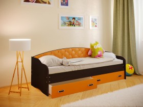 Кровать Софа-7 с мягкой спинкой (800х1900) Венге/Оранжевый в Асино - asino.katalogmebeli.com | фото