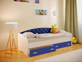 Кровать Софа-7 с мягкой спинкой со стразами (800х1900) Белый/Синий в Асино - asino.katalogmebeli.com | фото