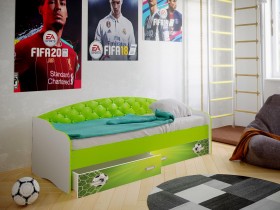 Кровать Софа-8 с мягкой спинкой фотопечать Футбол (900х1900) Белый/Лайм в Асино - asino.katalogmebeli.com | фото