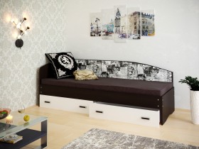 Кровать Софа-9 с мягкой спинкой с рисунком Милана (900х2000) Венге/Белый в Асино - asino.katalogmebeli.com | фото