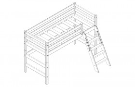 Кровать Соня вариант 6 полувысокая с наклонной лестницей Белый полупрозрачный в Асино - asino.katalogmebeli.com | фото 3