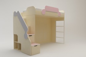 Кровать второй ярус с лестницей Грэйси (Розовый/Серый/корпус Клен) в Асино - asino.katalogmebeli.com | фото 2