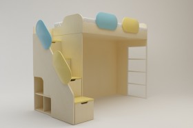 Кровать Смайли (второй ярус с лестницей/Желтый/Зеленый/Клен) в Асино - asino.katalogmebeli.com | фото