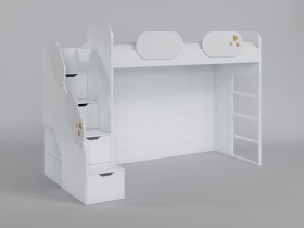 Кровать второй ярус с лестницей Совушки (Белый/корпус Выбеленное дерево) в Асино - asino.katalogmebeli.com | фото