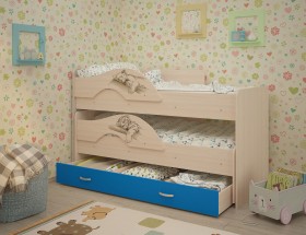 Кровать выкатная Радуга-Сафари детская 1600 Млечный дуб/Голубой в Асино - asino.katalogmebeli.com | фото 1