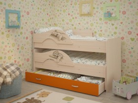 Кровать выкатная Радуга-Сафари детская 1600 Млечный дуб/Оранжевый в Асино - asino.katalogmebeli.com | фото