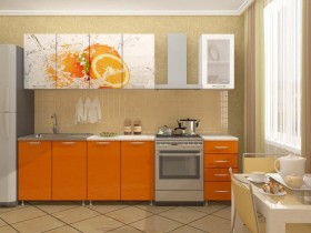 Кухонный гарнитур 1,8м Апельсин (Белый/Оранжевый металлик/Фотопечать апельсин) в Асино - asino.katalogmebeli.com | фото