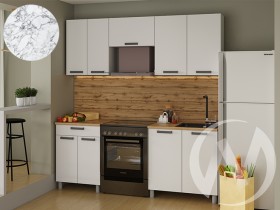 Кухня Кьяра 2.0 м с окапом (белый/карбон сакура, вулкан/26мм/мрамор итальянский) в Асино - asino.katalogmebeli.com | фото
