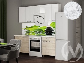 Кухня Нора 2.0м (корпус белый/белый, дуб шале светлый) 26мм мрамор итальянский в Асино - asino.katalogmebeli.com | фото