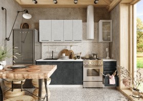 Кухонный гарнитур Нувель 1800мм белый/бетон белый/бетон черный в Асино - asino.katalogmebeli.com | фото