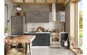 Кухонный гарнитур Нувель 1800мм белый/бетон коричневый/бетон черный в Асино - asino.katalogmebeli.com | фото