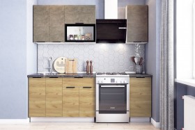 Кухонный гарнитур Стоун 1.6 (белый/камень темно-серый/акация светлая) в Асино - asino.katalogmebeli.com | фото