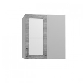 Лофт ПУС 650 шкаф верхний угловой со стеклом (Дуб майский/корпус Серый) в Асино - asino.katalogmebeli.com | фото